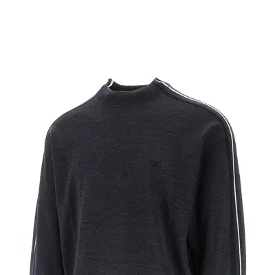 Emporio Armani Virgin Wool Sweater With Stripes In Black