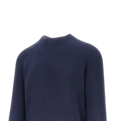 Brunello Cucinelli Ribbed Cotton Crewneck Sweater In Blue