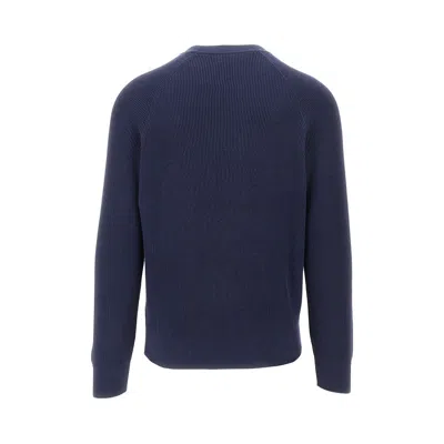 Brunello Cucinelli Ribbed Cotton Crewneck Sweater In Blue