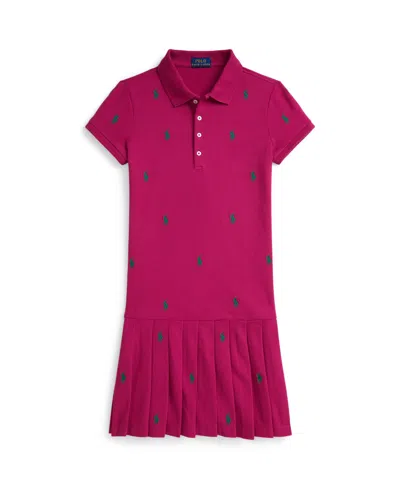 Polo Ralph Lauren Big Girls Polo Pony Stretch Mesh Polo Dress In Pink
