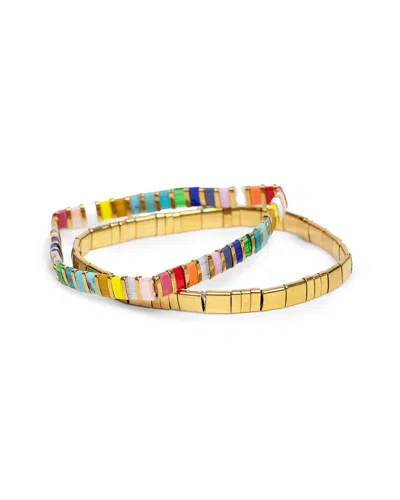 Saachi Rainbow Stretchable Bracelet Set In Gold