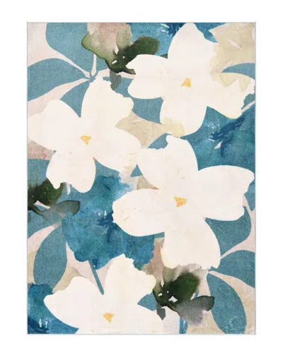 Empire Art Direct Peach Teal Floral Hand Washable Flowers Art Area Rug In Multi