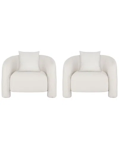 Manhattan Comfort Set Of 2 Modern Sylvia Tweed Accent Chairs With Accent  Pillow In White