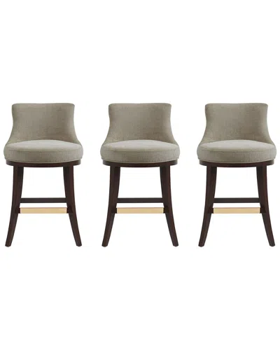Manhattan Comfort Set Of 3 Lucia Chenille Counter Stools With Beech Wood Legs In Gray