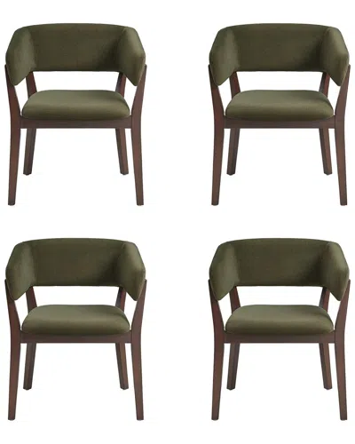 Manhattan Comfort Set Of 4 Blake Dining Armchairs With Beech Wood Legs In Green
