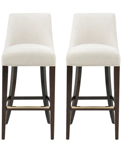 Manhattan Comfort Set Of 2 Beever Chenille Barstools With Rubberwood Legs In Neutral