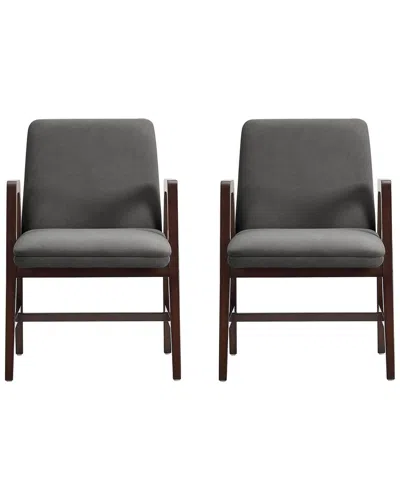 Manhattan Comfort Set Of 2 Stella Velvet Dining Armchairs With Beech Wood Legs In Brown