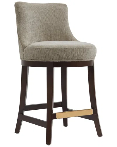 Manhattan Comfort Lucia Chenille Counter Stool With Beech Wood Legs In Gray