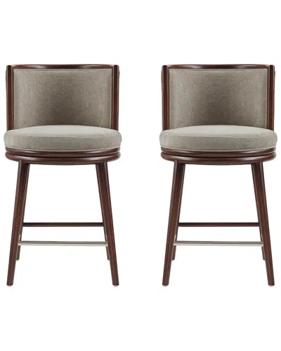Manhattan Comfort Set Of 2 Evalyn Textured Chenille Barstools With Beech Wood  Legs In Gray