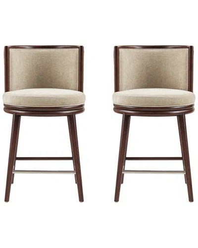 Manhattan Comfort Set Of 2 Evalyn Textured Chenille Barstools With Beech Wood  Legs In Neutral