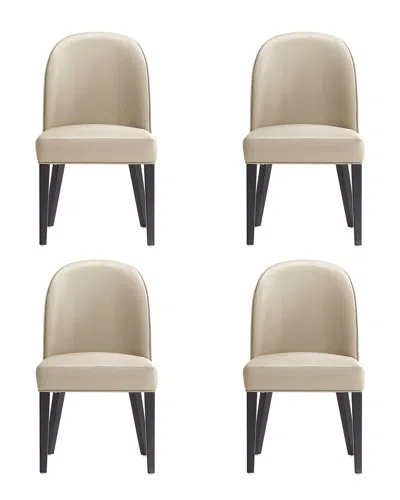 Manhattan Comfort Set Of 4 Hillman Leatherette & Velvet Dining Chairs With  Beech Wood Legs In Neutral