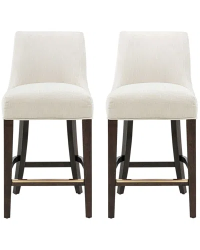 Manhattan Comfort Set Of 2 Beever Chenille Barstools With Rubberwood Legs