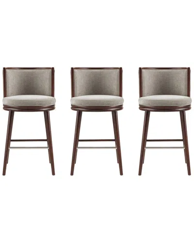 Manhattan Comfort Set Of 3 Evalyn Textured Chenille Barstools With Beech Wood  Legs In Gray
