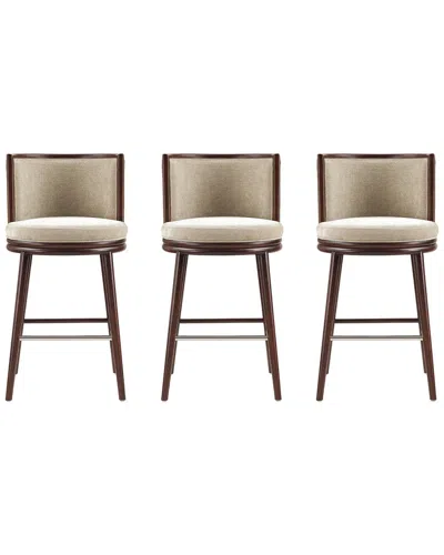 Manhattan Comfort Set Of 3 Evalyn Textured Chenille Barstools With Beech Wood  Legs In Neutral