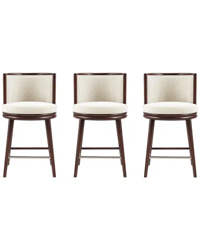 Manhattan Comfort Set Of 3 Evalyn Textured Chenille Barstools With Beech Wood  Legs In White