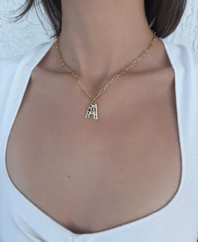 Adornia Gold Crystal Funky Initial Paperclip Chain Necklace