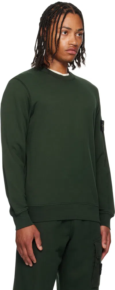 Stone Island Brushed Organic Cotton Fleece Sweatshirt With Ribbed Inserts In Green