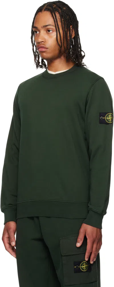 Stone Island Brushed Organic Cotton Fleece Sweatshirt With Ribbed Inserts In Green