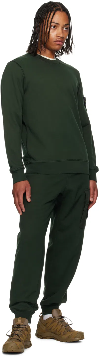 Stone Island Brushed Organic Cotton Fleece Sweatshirt With Ribbed Inserts In Green
