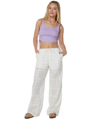 Roxy Precious Patchwork Eyelet Wide Leg Pants In White