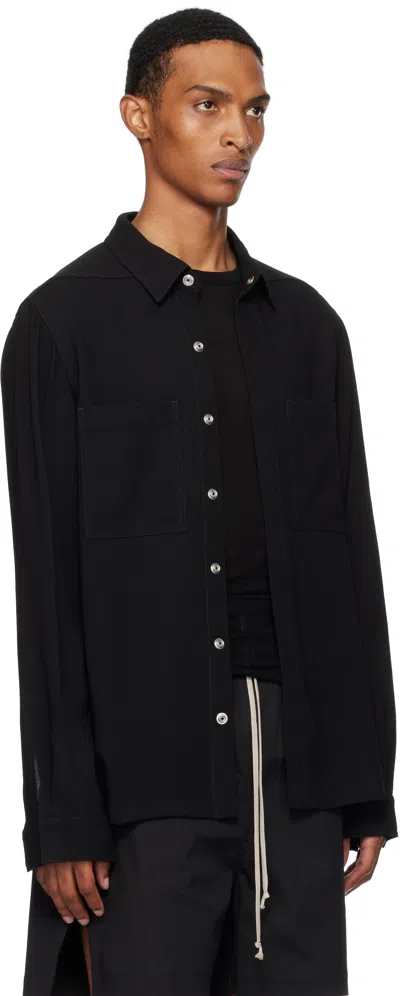 Rick Owens Leather Outershirt With Pockets And Collar