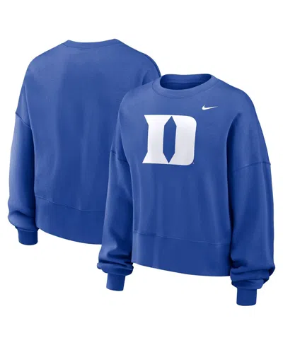 Nike Women's Royal Duke Blue Devils Oversized Essential Pullover Sweatshirt In Blue