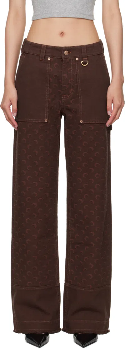 Marine Serre Brown Moon Jacquard Twill Workwear Cargo Pants