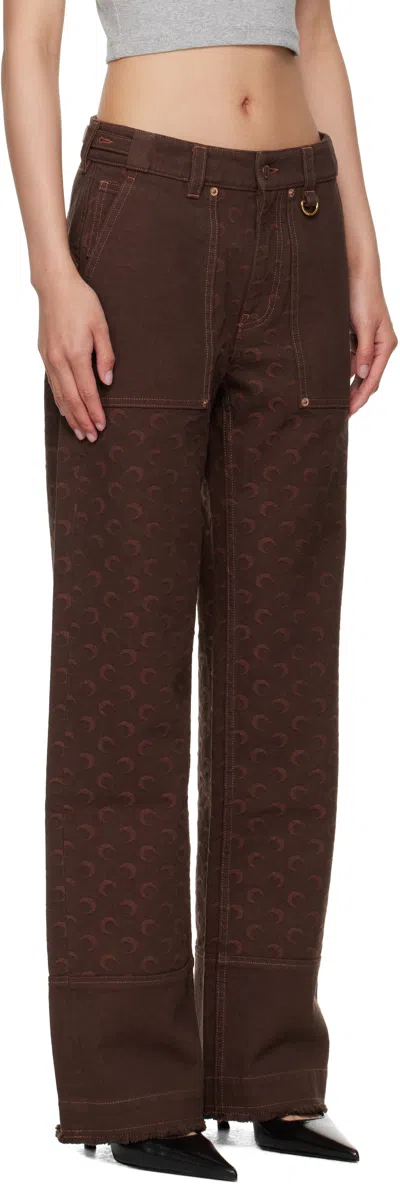 Marine Serre Brown Moon Jacquard Twill Workwear Cargo Pants