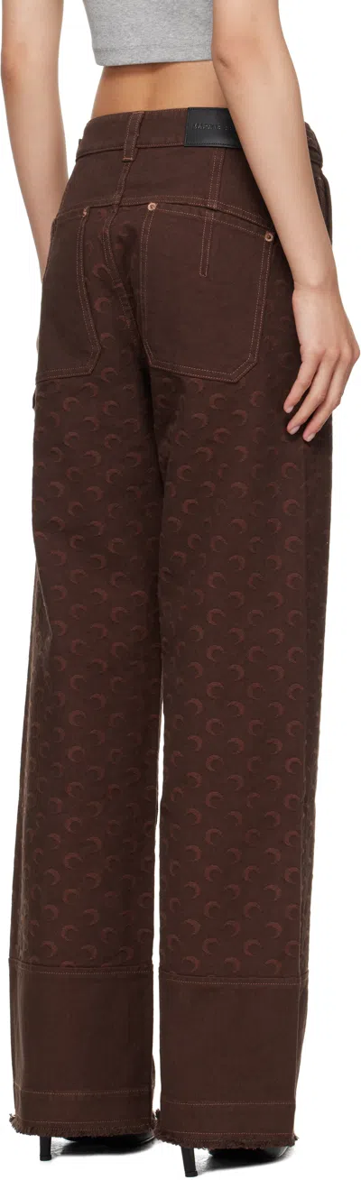 Marine Serre Brown Moon Jacquard Twill Workwear Cargo Pants
