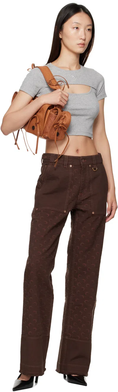 Marine Serre Brown Moon Jacquard Twill Workwear Cargo Pants