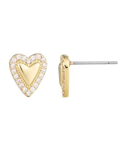 Adornia 14k Gold Plated Puffy Mini Halo Cz Heart Stud Earrings