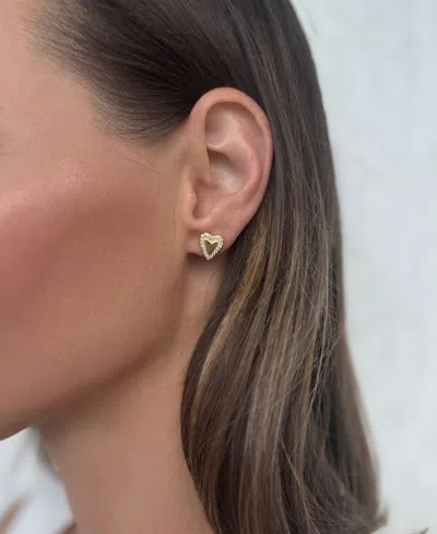 Adornia 14k Gold Plated Puffy Mini Halo Cz Heart Stud Earrings