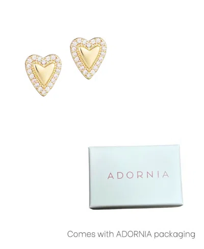 Adornia 14k Gold Plated Puffy Mini Halo Cz Heart Stud Earrings
