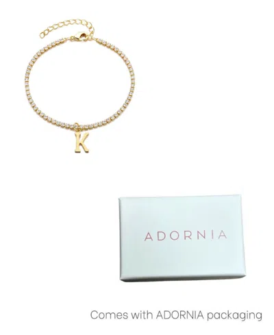 Adornia Gold Crystal Initial Charm Tennis Bracelet