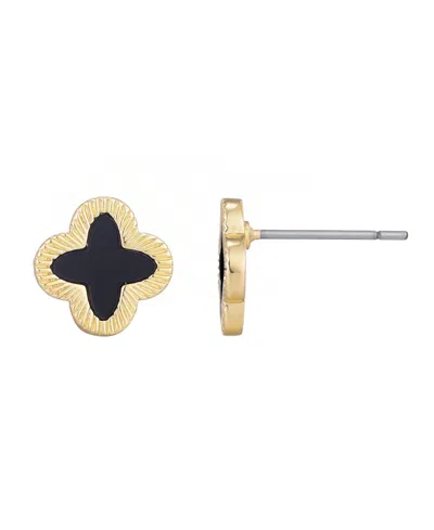 Adornia 14k Gold Plated Fluted Edge Black Clover Stud Earrings