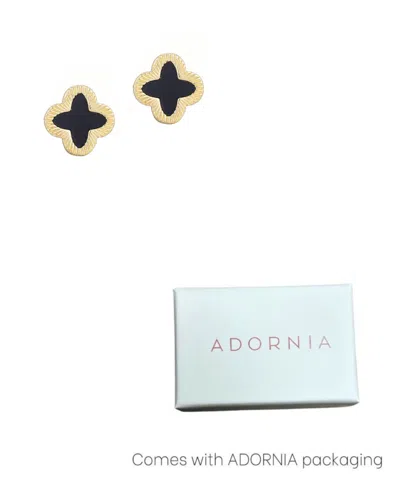 Adornia 14k Gold Plated Fluted Edge Black Clover Stud Earrings