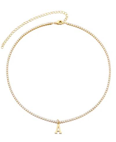 Adornia Gold Crystal Initial Charm Tennis Necklace