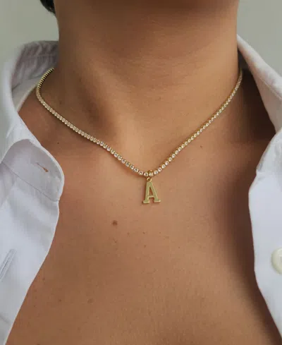 Adornia Gold Crystal Initial Charm Tennis Necklace
