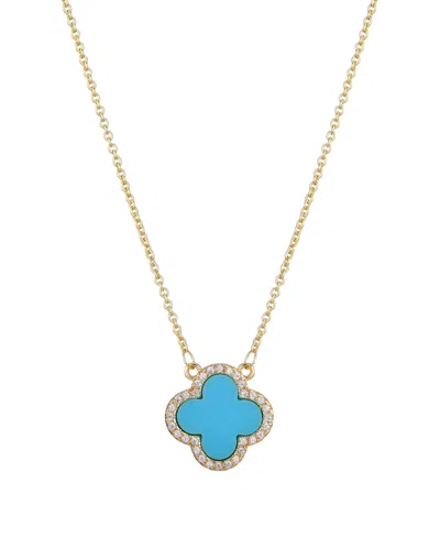 Adornia Cubic Zirconia Turquoise Halo Clover Pendant Necklace