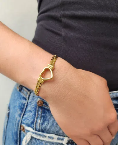 Adornia Tarnish Resistant 18k Gold Plated Flat Curb Chain Heart Bracelet
