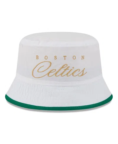 New Era Men's White/kelly Green Boston Celtics 2025 Nba Draft Nylon Bucket Hat