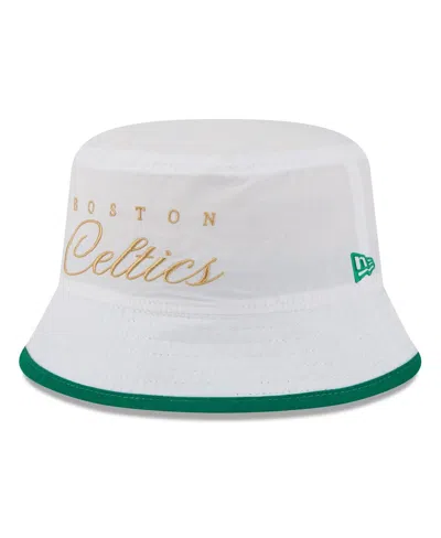 New Era Men's White/kelly Green Boston Celtics 2025 Nba Draft Nylon Bucket Hat