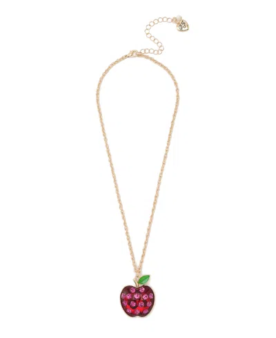 Betsey Johnson Faux Stone Straight Apple Pendant Chain Necklace