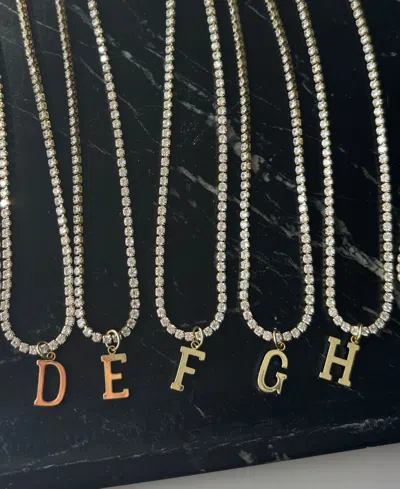 Adornia Gold Crystal Initial Charm Tennis Necklace