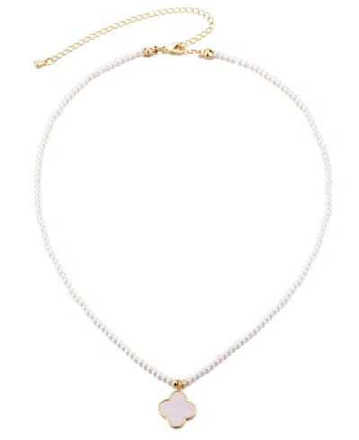 Adornia Gold Mother Of Pearl Strand Clover Pendant Necklace