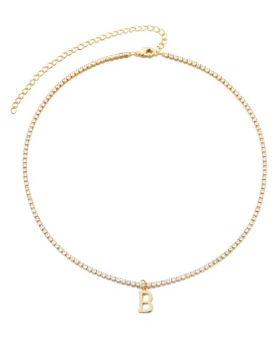 Adornia Gold Crystal Initial Charm Tennis Necklace