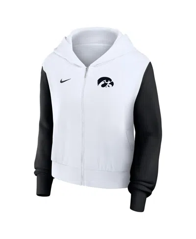 Nike Women's White Iowa Hawkeyes Cropped Beyond Capability Color Block Script Full-zip Hoodie
