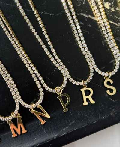 Adornia Gold Crystal Initial Charm Tennis Necklace
