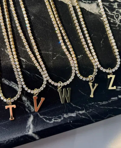 Adornia Gold Crystal Initial Charm Tennis Necklace