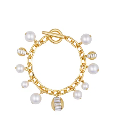Vince Camuto Cultivated Pearl Crystal Charm Bracelet In Gold